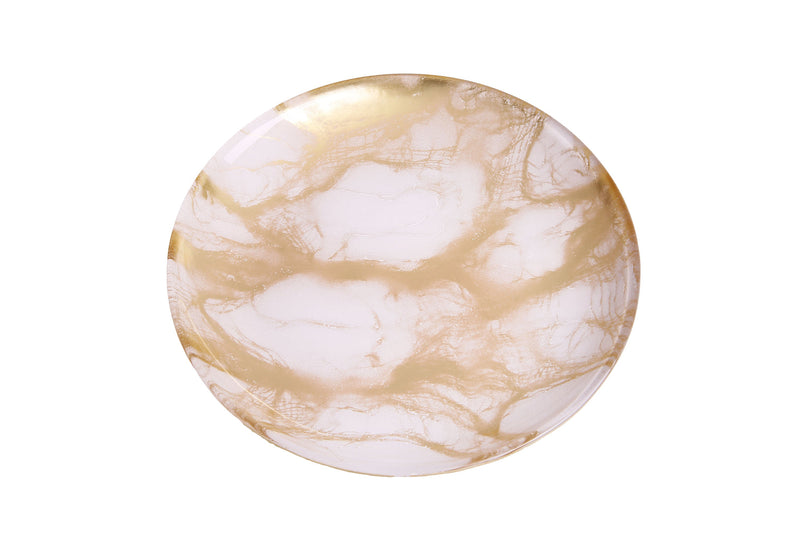 Set Of 4 Gold-White Marble Plates - 6.5"D