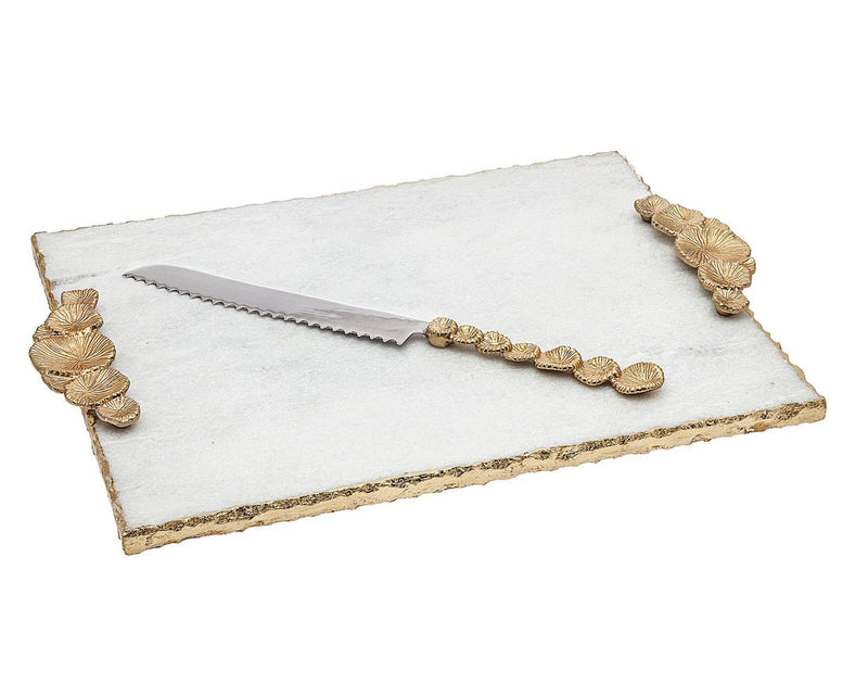 Challah Board & Knife With Gold Mushroom Handle