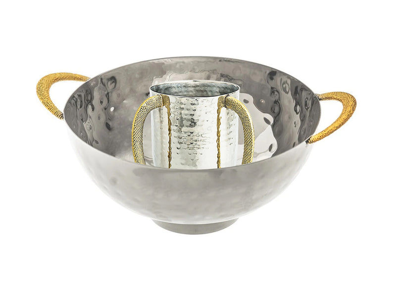 Hammered Metal Washcup and Bowl Set