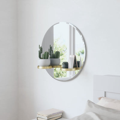 Umbra Perch Wall Mirror with Rubber Frame, Modern Decor for Entryways, Washrooms, Living Rooms, Shelving, Regular, Brass