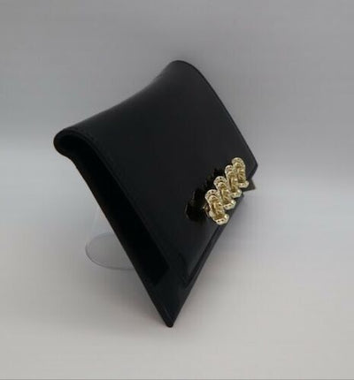 Black Patent Genuine Leather Clutch w/ Gold 3D Metal Flower Bar