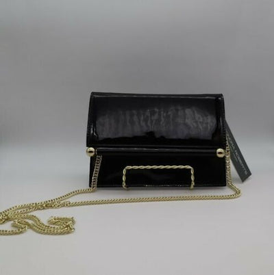 Black Patent Genuine Leather Clutch w/ Gold 3D Metal Balls