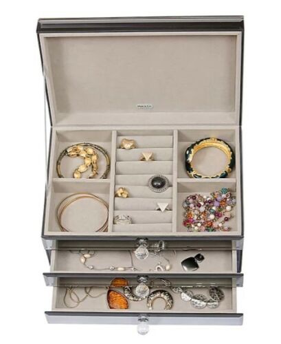 Maxine Mirrored & Marbled Glass Jewelry Box with Gold Accents