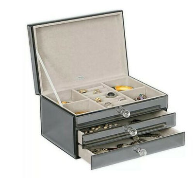 Maxine Mirrored & Marbled Glass Jewelry Box with Gold Accents