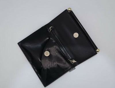 Black Patent Genuine Leather Clutch w/ Gold 3D Metal Balls