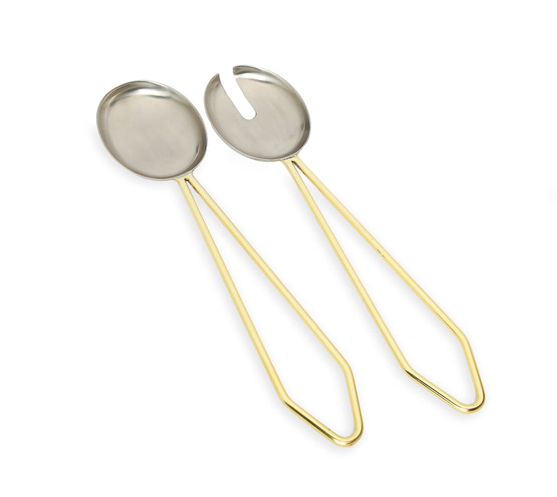 Set of 2 Salad Servers with Gold Loop Handles