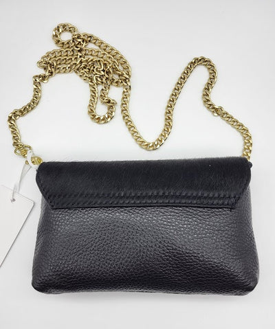 Black Genuine Leather with Cow Hide Flap Evening Bag