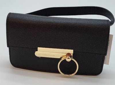 Black Caviar Genuine Leather with Gold slide lock Evening Bag