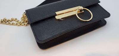 Black Caviar Genuine Leather with Gold slide lock Evening Bag