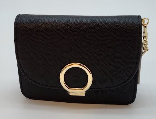 Black Caviar Genuine leather w metal fliplock Evening Bag