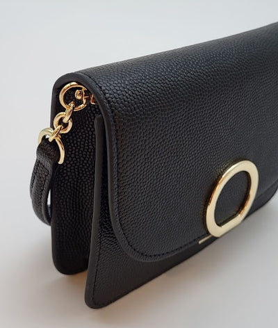 Black Caviar Genuine leather w metal fliplock Evening Bag