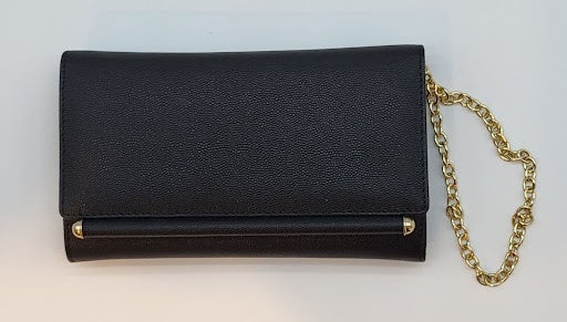 Black Caviar Genuine Leather Flap w 2 Gold Balls at edges Evening Bag