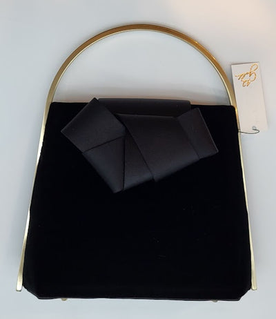 Black Velvet Bucket Bag w Satin Origami Knot-Gold Hard Handle