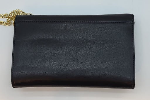 Black Genuine Leather Evening Bag w Twist Leather Bow