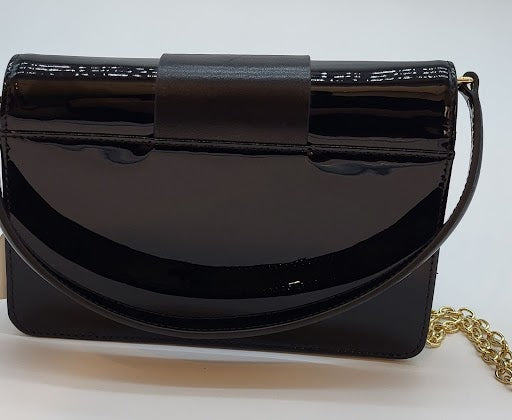 Black Patent Genuine Leather Combo Evening Bag w Leather Origami Knot