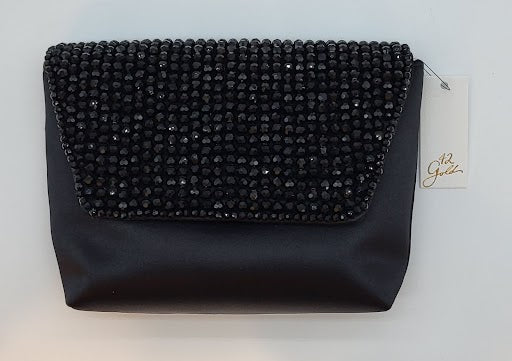 Black Satin Clutch w Beaded Flap