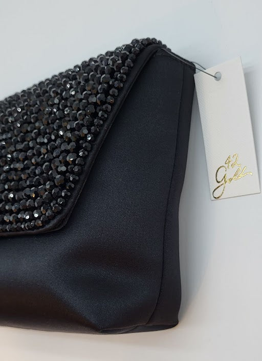 Black Satin Clutch w Beaded Flap