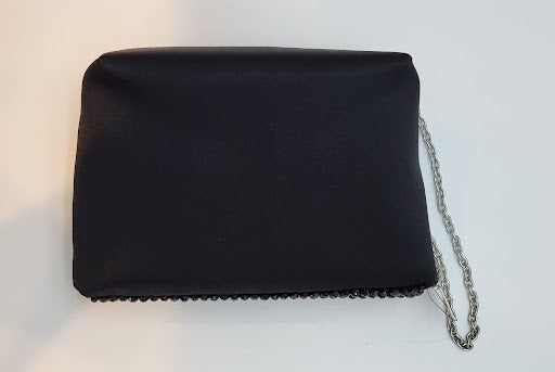 Black Satin Clutch w Beaded Flap