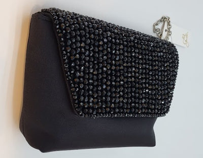 Black Satin Clutch w Beaded Flap