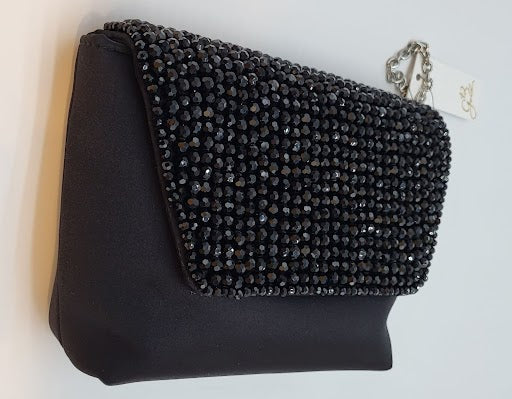 Black Satin Clutch w Beaded Flap