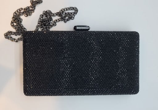 Black Beaded Hard Box Clutch