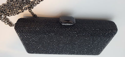 Black Beaded Hard Box Clutch