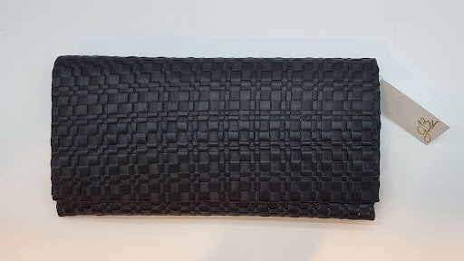 Black Satin Woven Flap Clutch