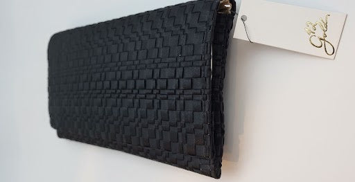 Black Satin Woven Flap Clutch