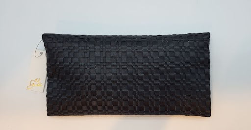 Black Satin Woven Flap Clutch