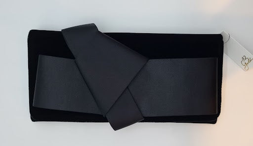 Black Velvet Clutch w Satin Origami Knot