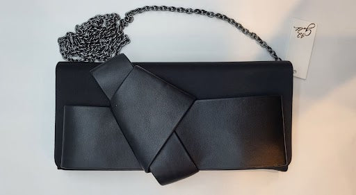 Black Satin Flap Clutch w Nappa Pu Origami Knot