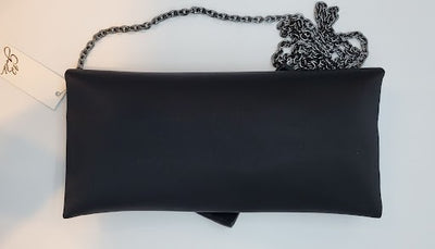 Black Satin Flap Clutch w Nappa Pu Origami Knot