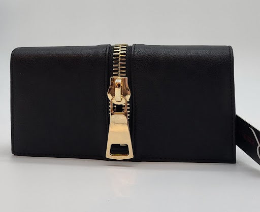 Black Leather Clutch w Gold Zipper Detail