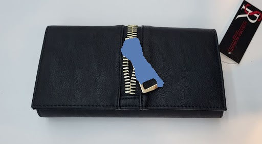 Black Leather Clutch w Gold Zipper Detail