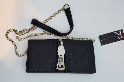 Black Leather Clutch w Gold Zipper Detail