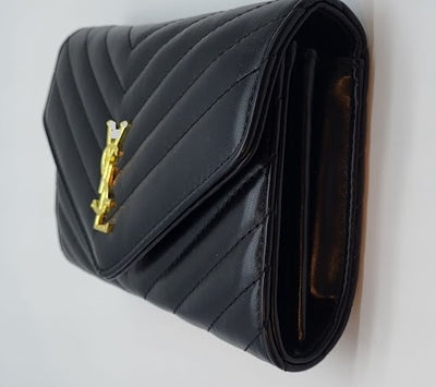 Black Quilted Saint Laurent Gold Logo Envelope Evening Bag