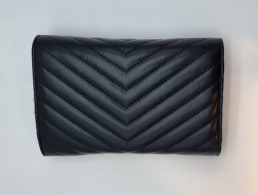 Black Quilted Saint Laurent Gold Logo Envelope Evening Bag