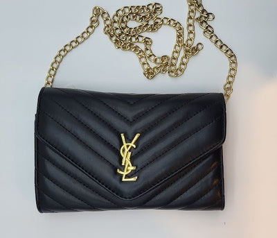 Black Quilted Saint Laurent Gold Logo Envelope Evening Bag