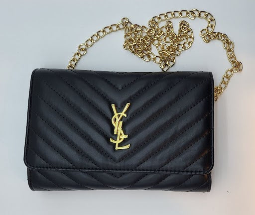 Black Quilted Saint Laurent Gold Logo Evening Bag