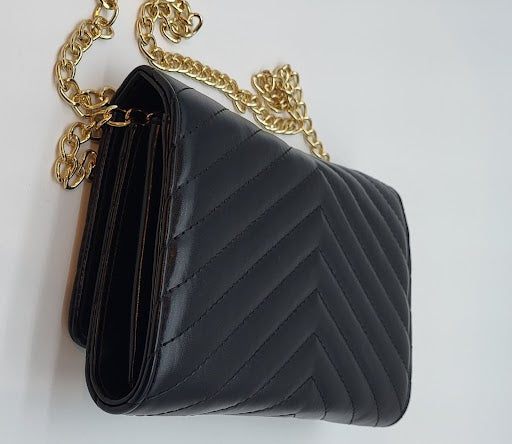 Black Quilted Saint Laurent Gold Logo Evening Bag