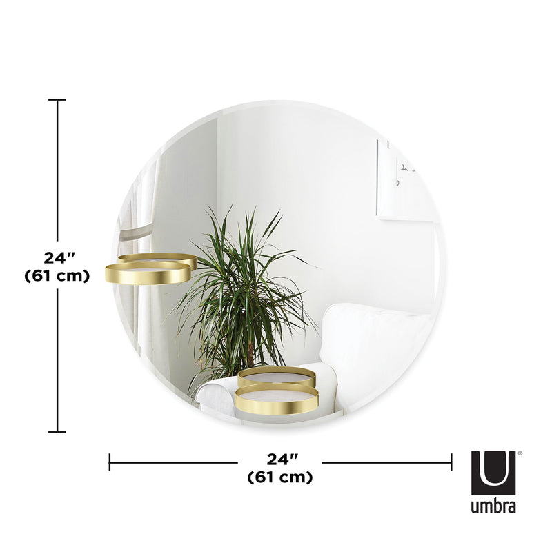 Umbra Perch Wall Mirror with Rubber Frame, Modern Decor for Entryways, Washrooms, Living Rooms, Shelving, Regular, Brass