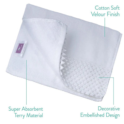 COTTON VELOUR FINGERTIP WHITE TOWEL WITH WHITE LACE (SET OF 4)