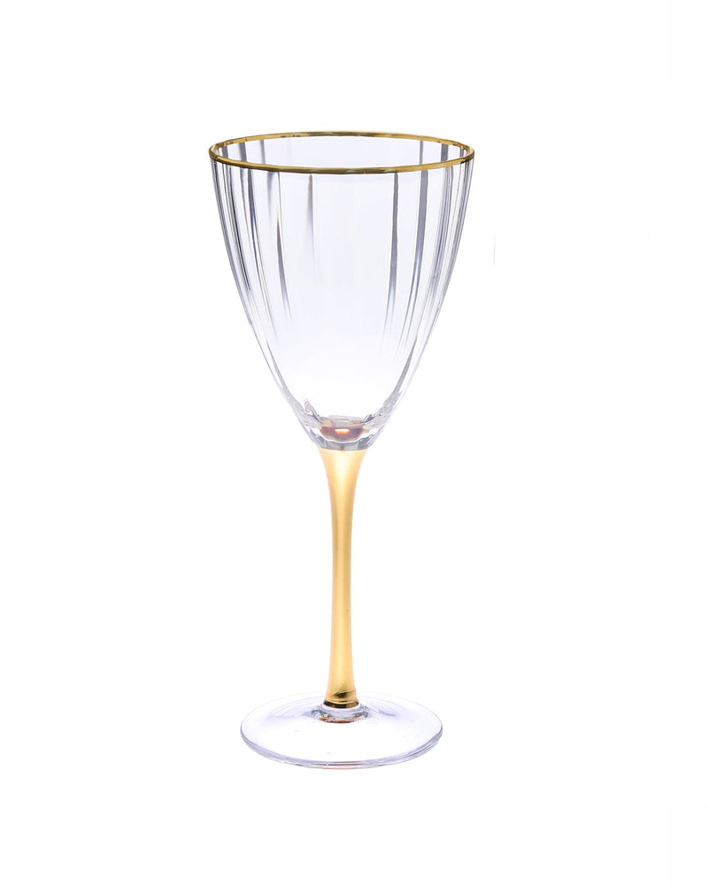 Set of 6 Textured Wine Glasses with Gold Stem and Rim